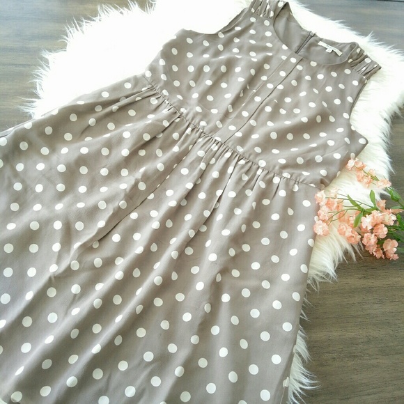 [Madewell] polka dot Tan dress 100%silk size 4 - Picture 2 of 8